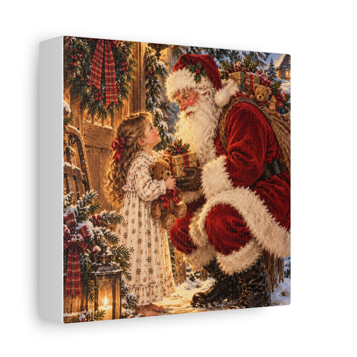 Vintage Santa and Child Christmas Canvas Wall Art