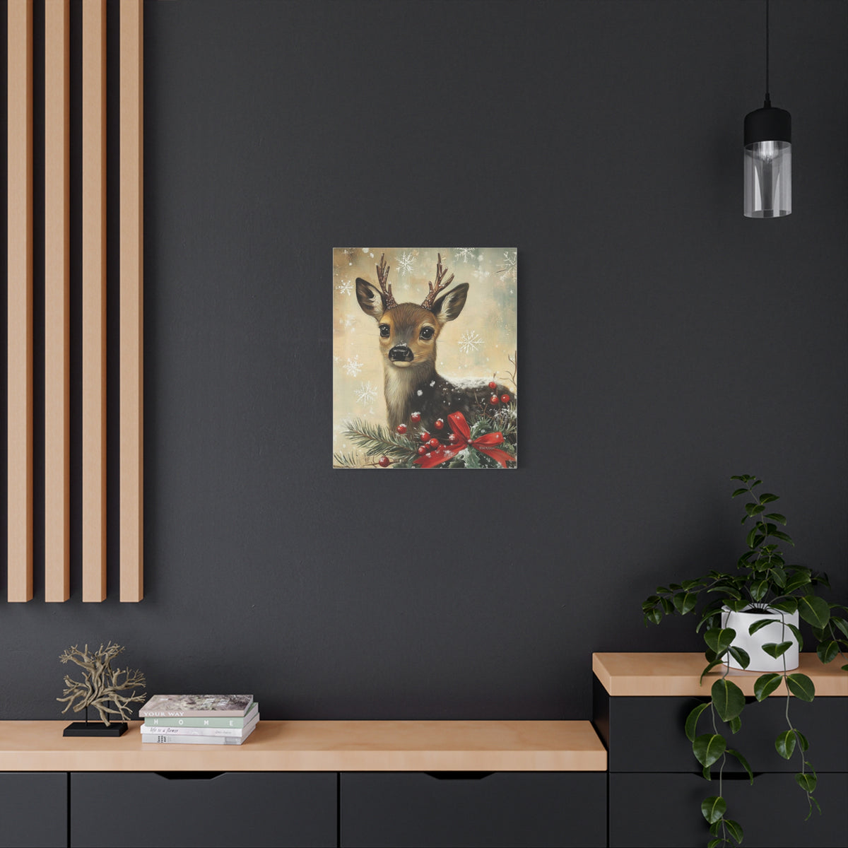 Christmas Fawn Canvas Art – Festive Deer Holiday Wall Decor
