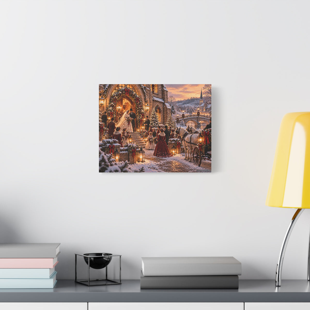 Victorian Christmas Wedding Church Scene Canvas