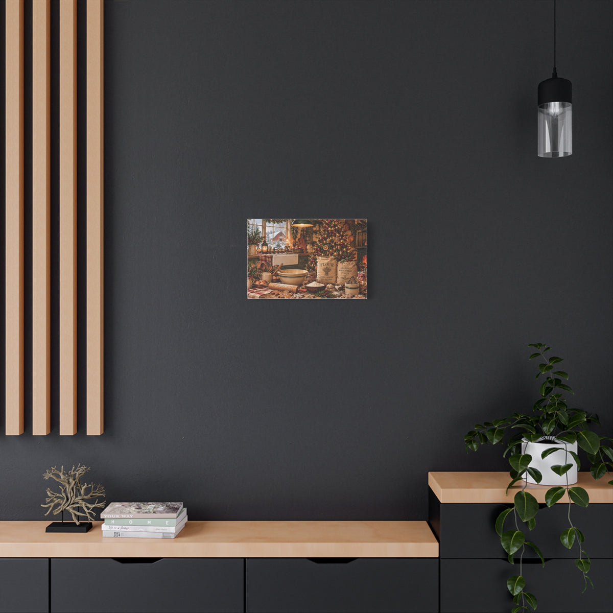 Christmas Kitchen Canvas Wall Art — Cozy Holiday Baking Scene, Rustic Farmhouse Holiday Decor