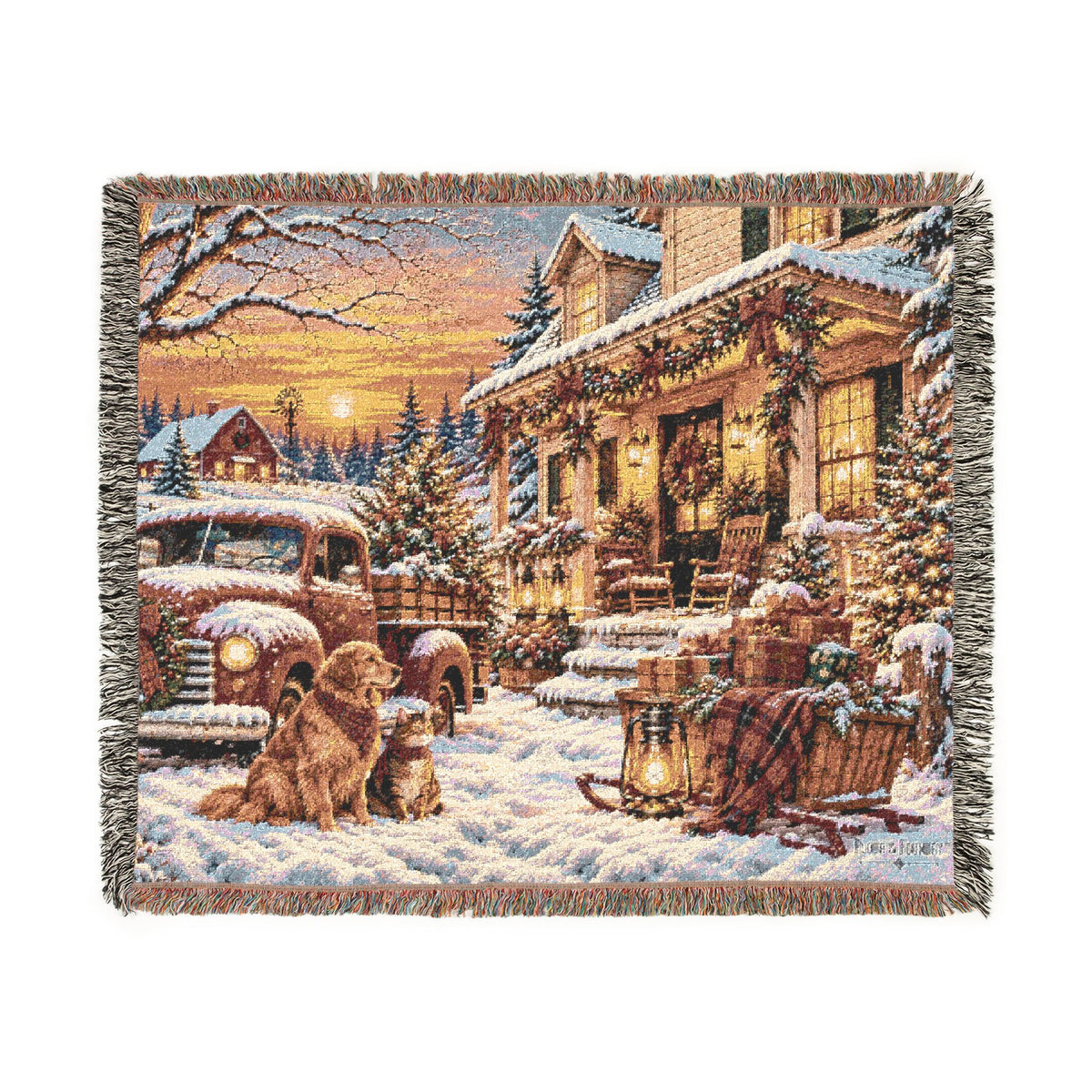 Snowy Cat and Dog Christmas Woven Throw-Flour and Foundry Mercantile Co