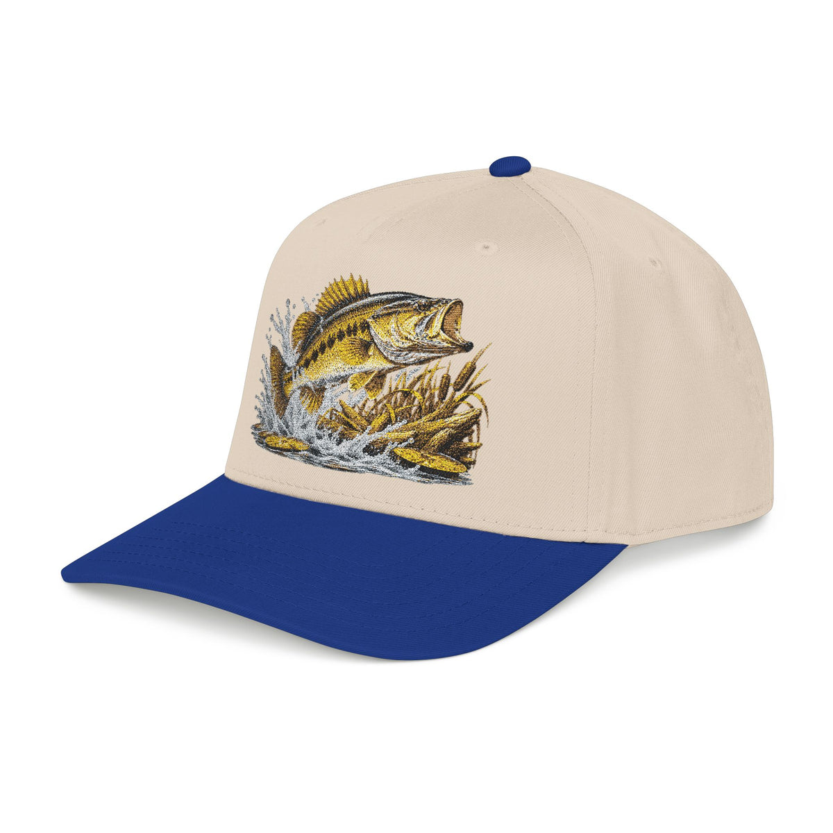 Fishing Bass Cap — Embroidered Jumping Bass Mid-Profile Baseball Hat