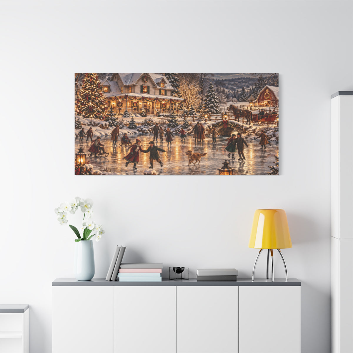 Christmas Village Ice Skating Matte Canvas Wall Art