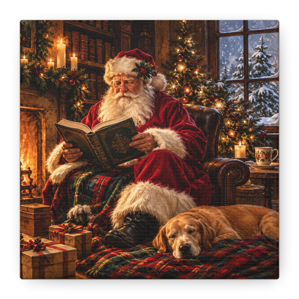 Santa Reading by the Hearth Canvas Wall Art