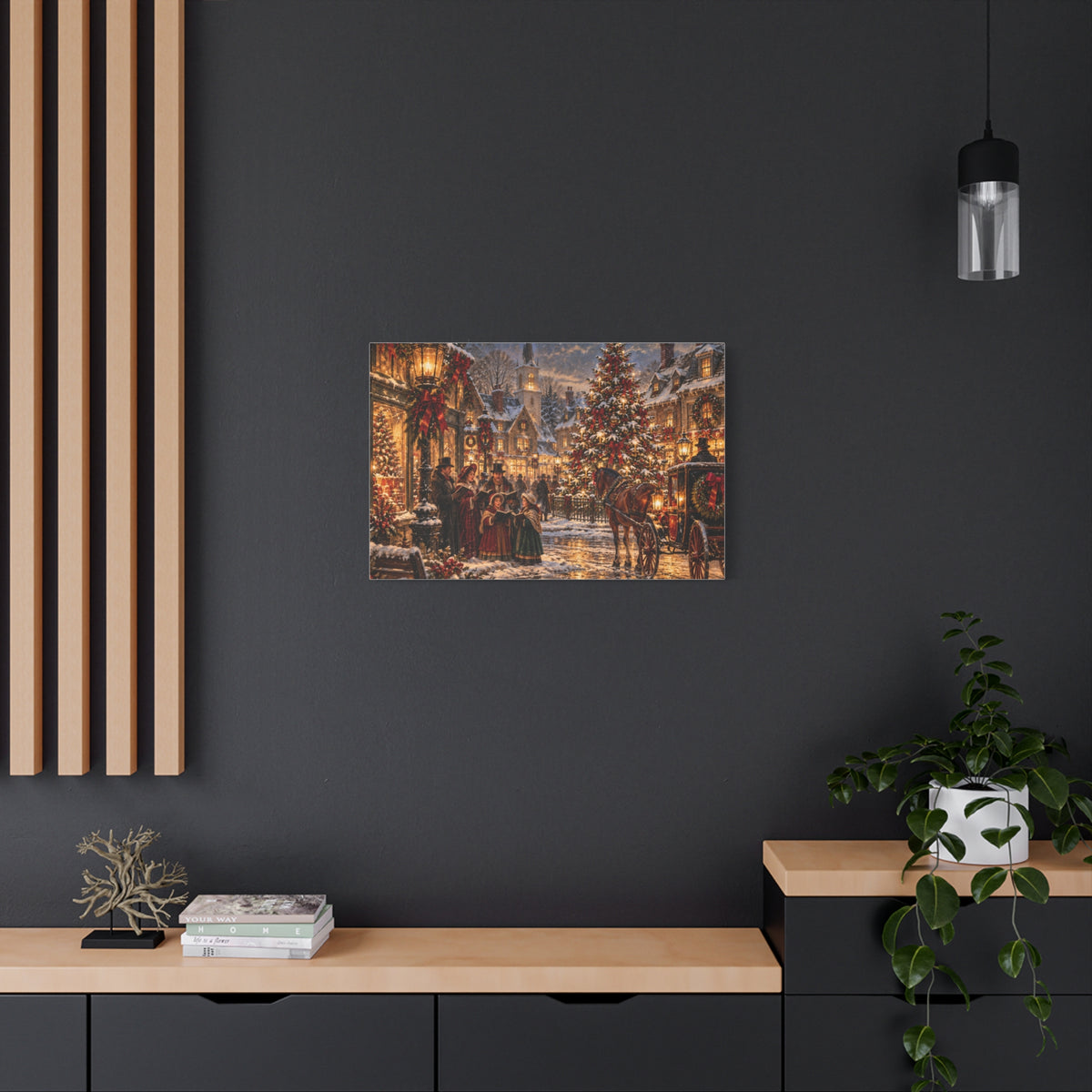 Christmas Carolers Vintage Street Canvas - Matte Stretched Wall Art