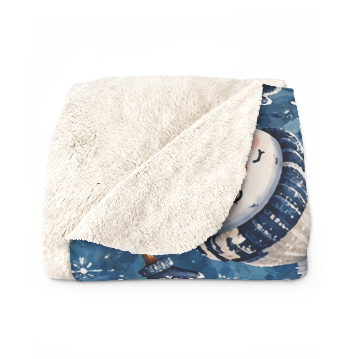 Snowman Sherpa Blanket — Cozy Blue Snowflake Fleece Throw for Winter & Holidays