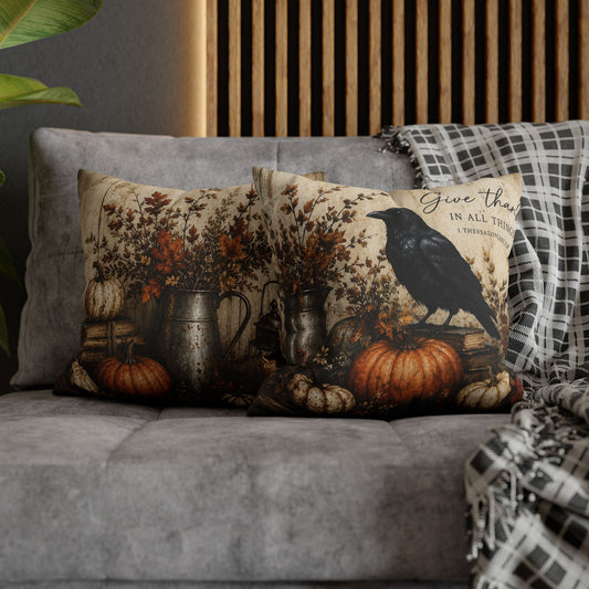 Give Thanks Crow Pumpkin Pillowcase | Fall Thanksgiving Decor