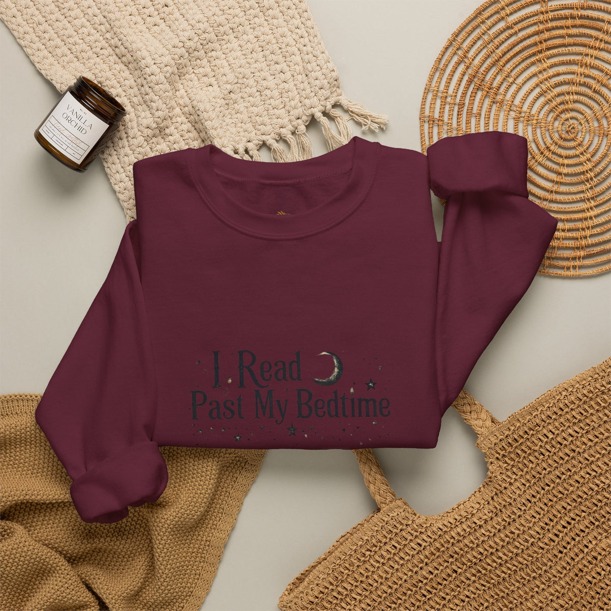 Booklover Crewneck Sweatshirt - "I Read Past My Bedtime" Cozy Reading Pullover- Flour and Foundry Mercantile Co.