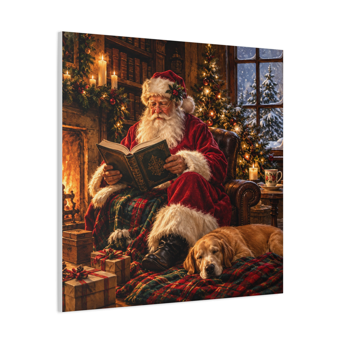 Santa Reading by the Hearth Canvas Wall Art