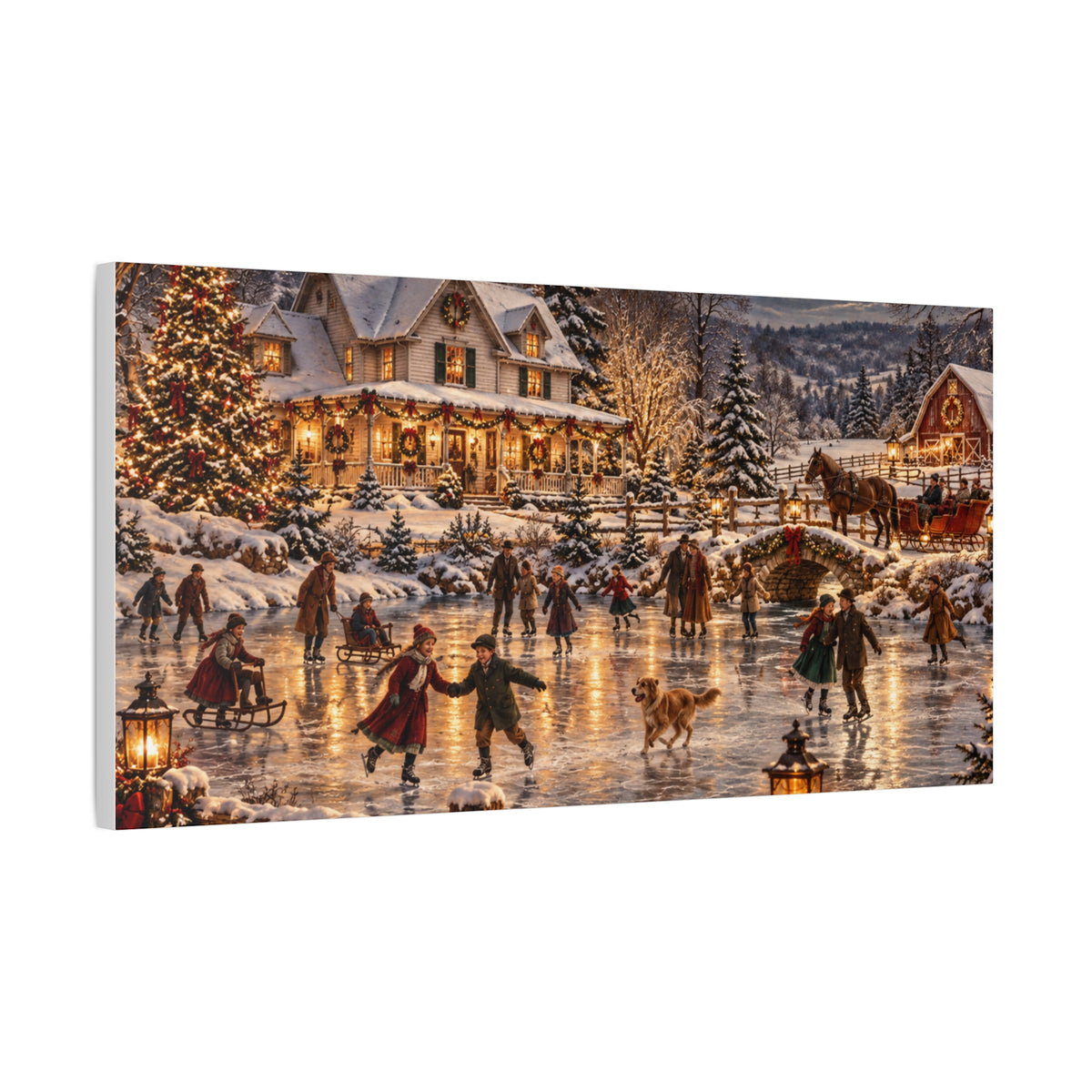 Christmas Village Ice Skating Matte Canvas Wall Art