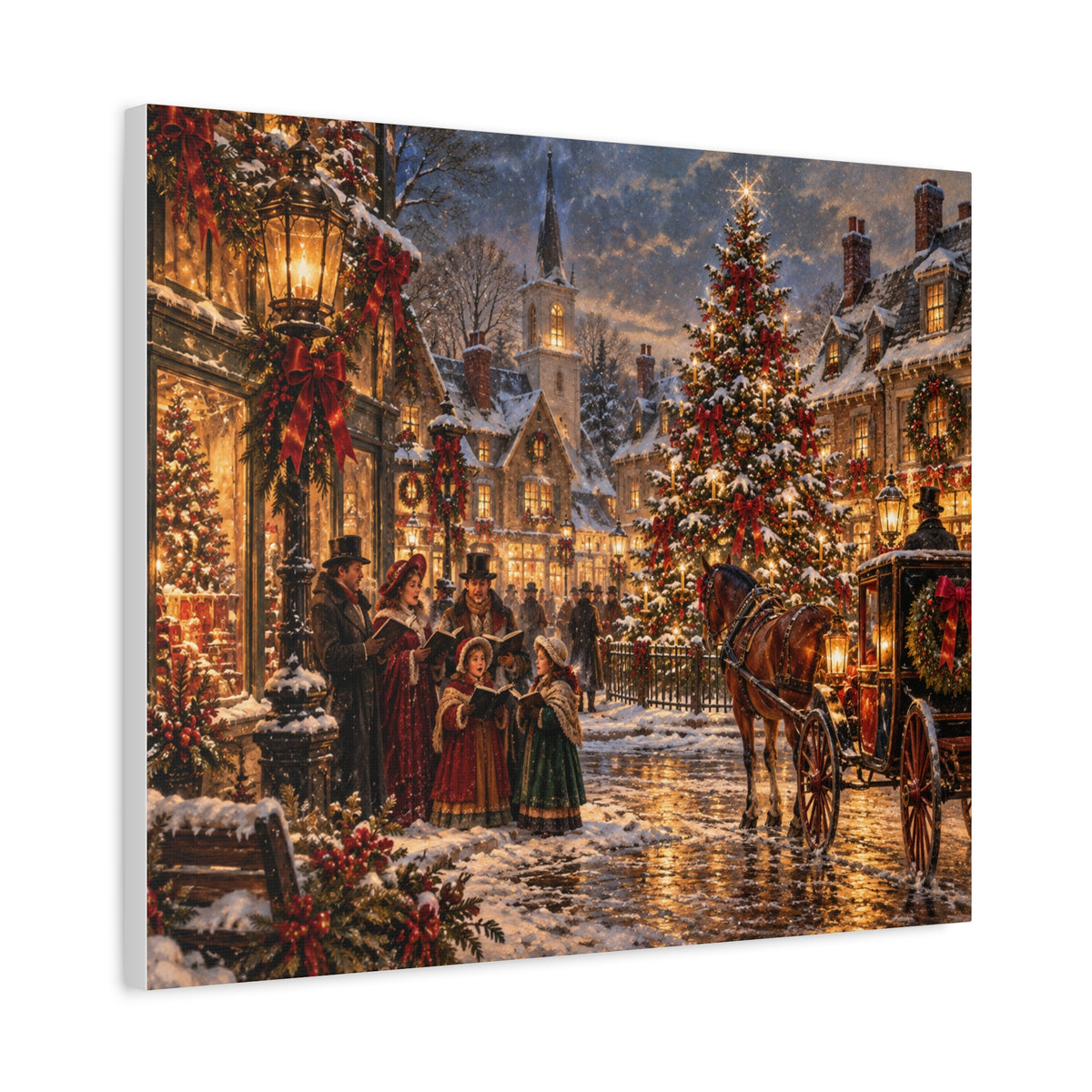 Christmas Carolers Vintage Street Canvas - Matte Stretched Wall Art