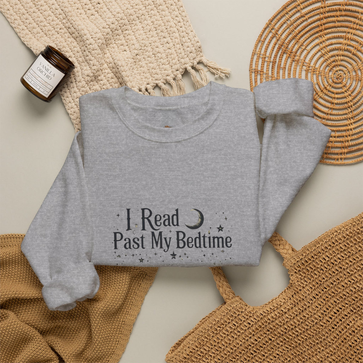 Booklover Crewneck Sweatshirt - "I Read Past My Bedtime" Cozy Reading Pullover- Flour and Foundry Mercantile Co.