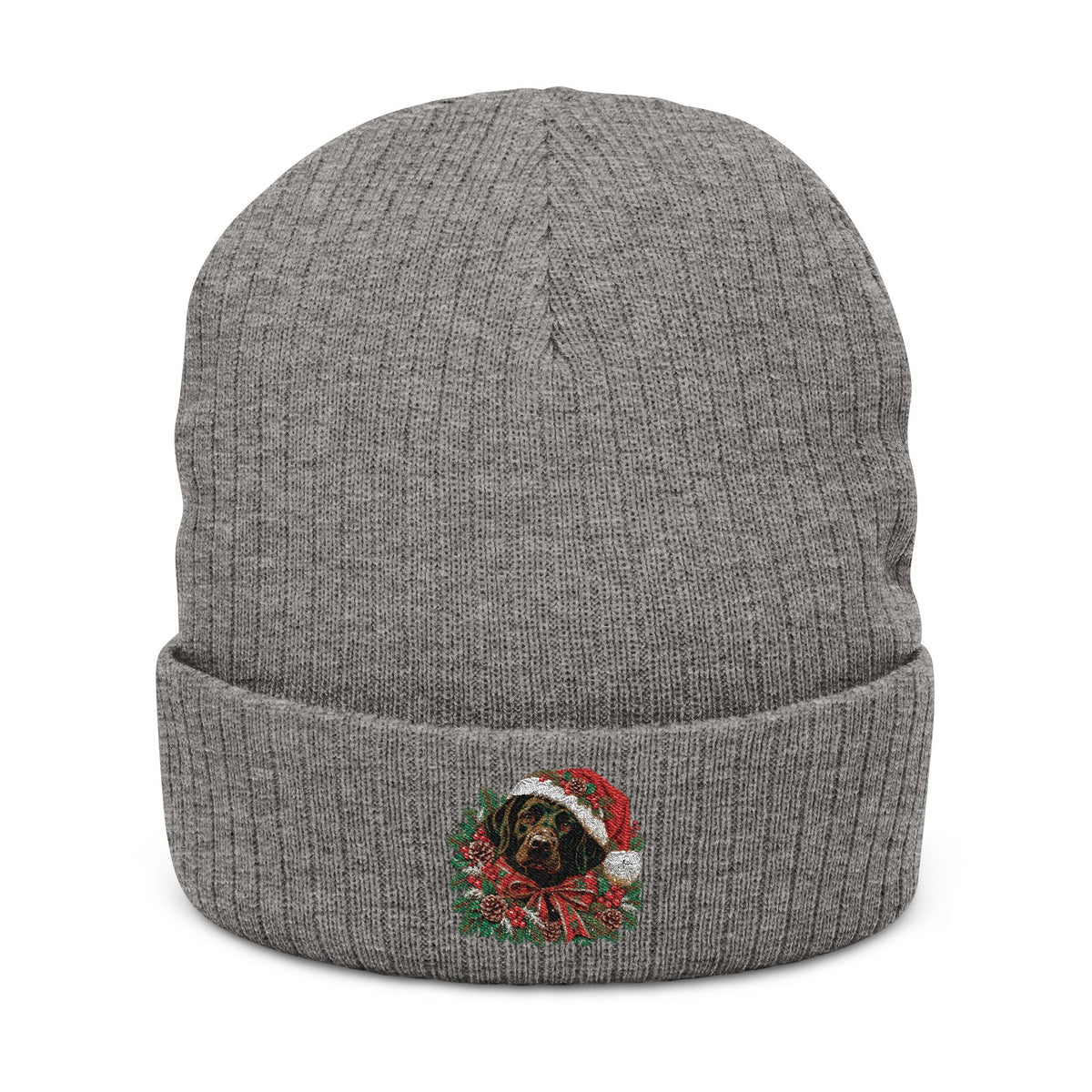 Black Lab Christmas Wreath Embroidered Beanie