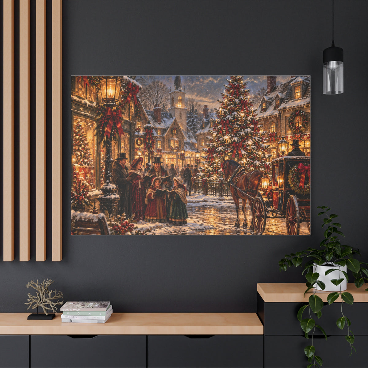 Christmas Carolers Vintage Street Canvas - Matte Stretched Wall Art