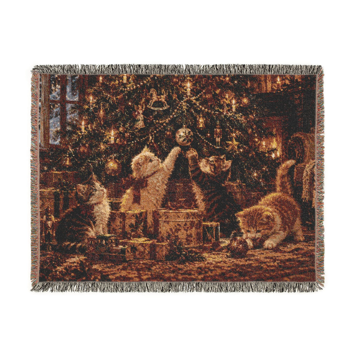Victorian Christmas Kittens Woven Blanket