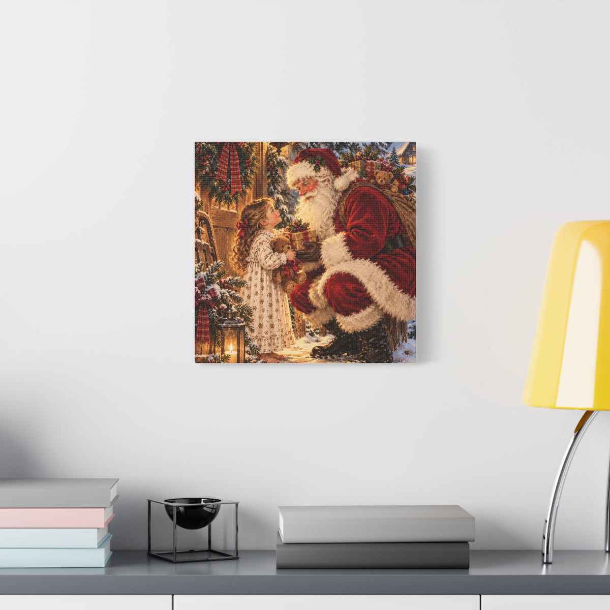 Vintage Santa and Child Christmas Canvas Wall Art