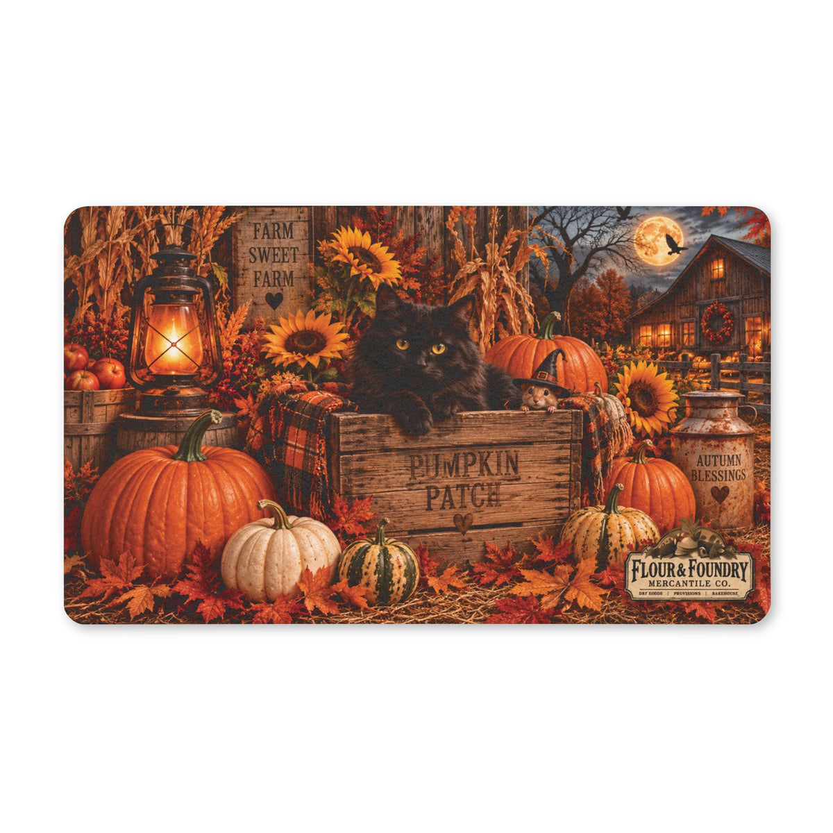 Halloween Black Cat Farmhouse Kitchen or Doormat | Flour and Foundry Mercantile Co.