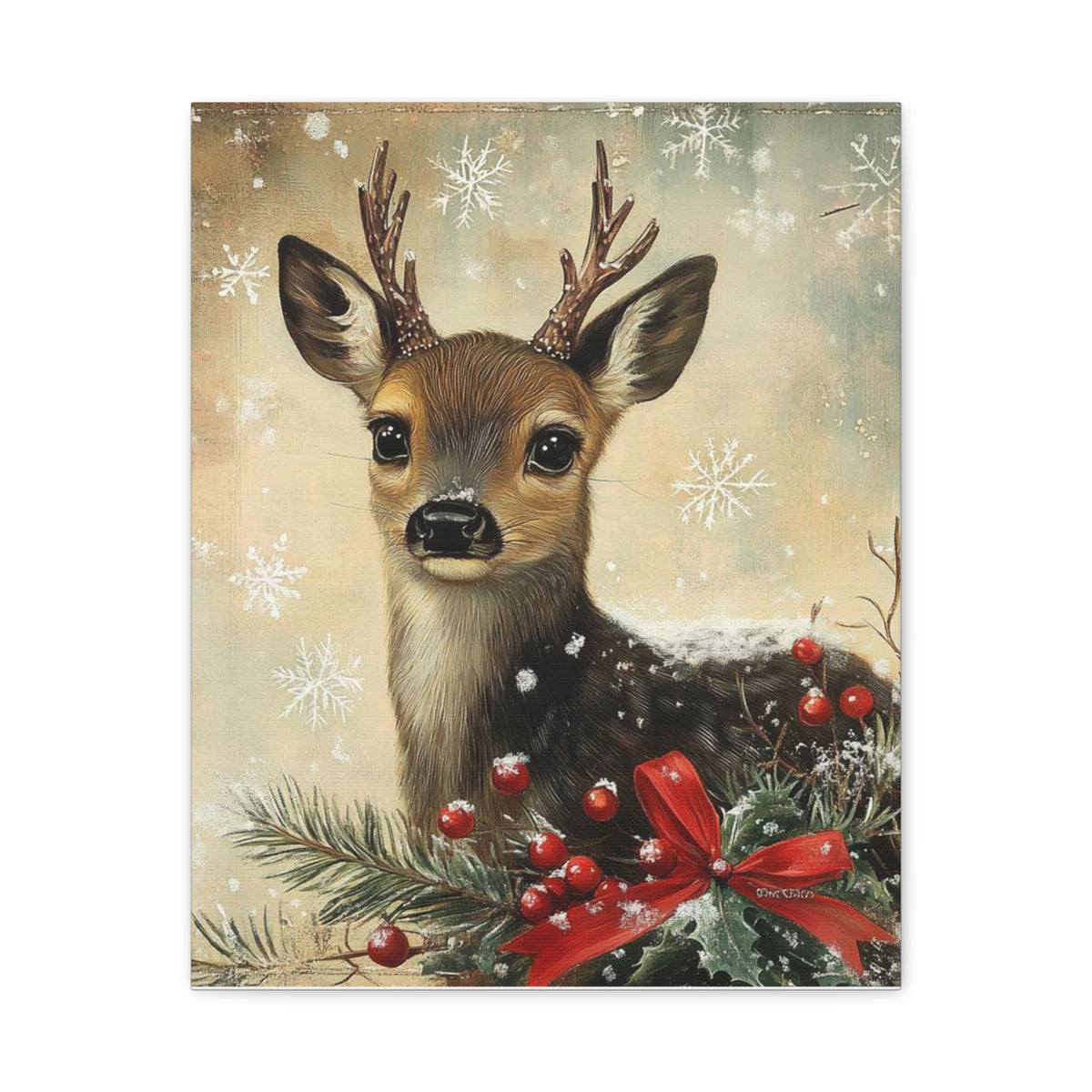Christmas Fawn Canvas Art – Festive Deer Holiday Wall Decor