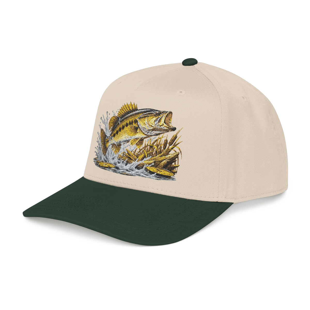 Fishing Bass Cap — Embroidered Jumping Bass Mid-Profile Baseball Hat