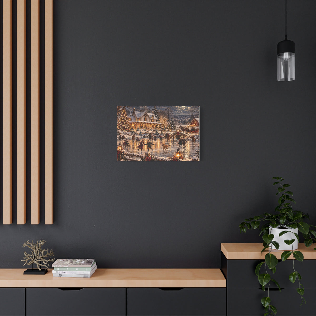 Christmas Village Ice Skating Matte Canvas Wall Art