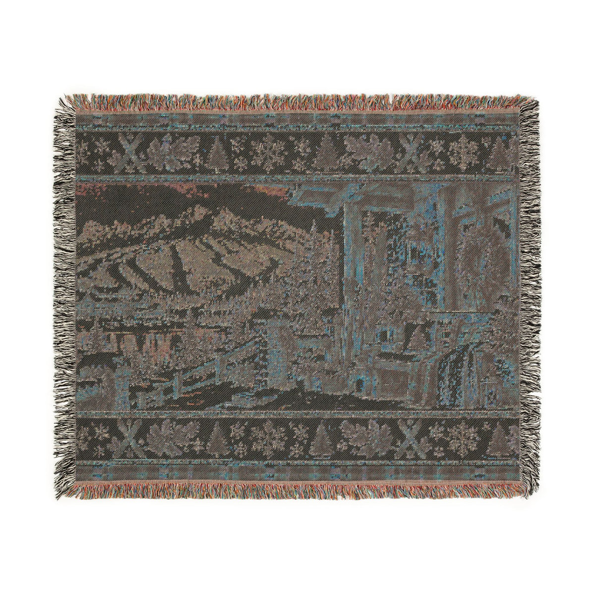 Vintage Ski Lodge Woven Blanket – Rustic Mountain Cabin Winter Throw