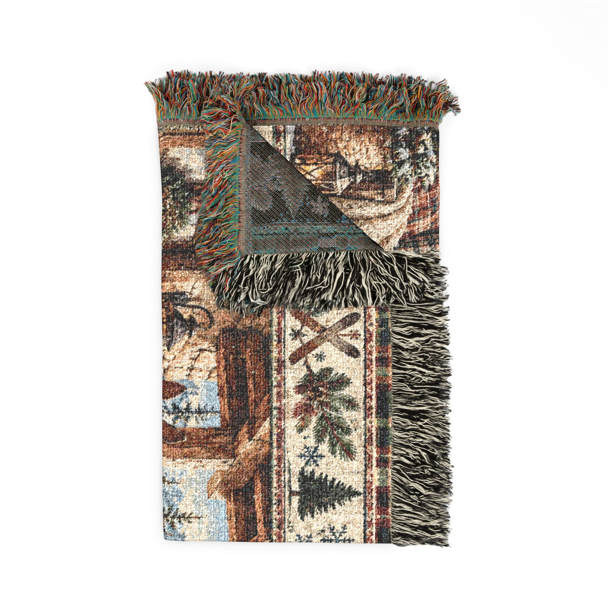 Vintage Ski Lodge Woven Blanket – Rustic Mountain Cabin Winter Throw