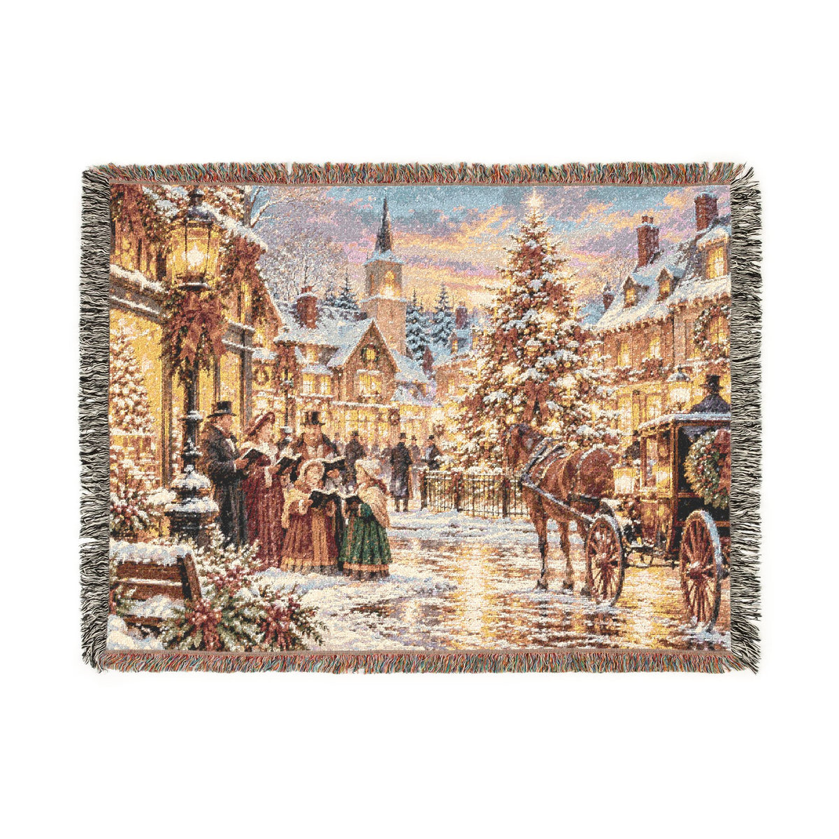 Christmas Carolers Woven Blanket — Vintage Holiday Village Cozy Throw