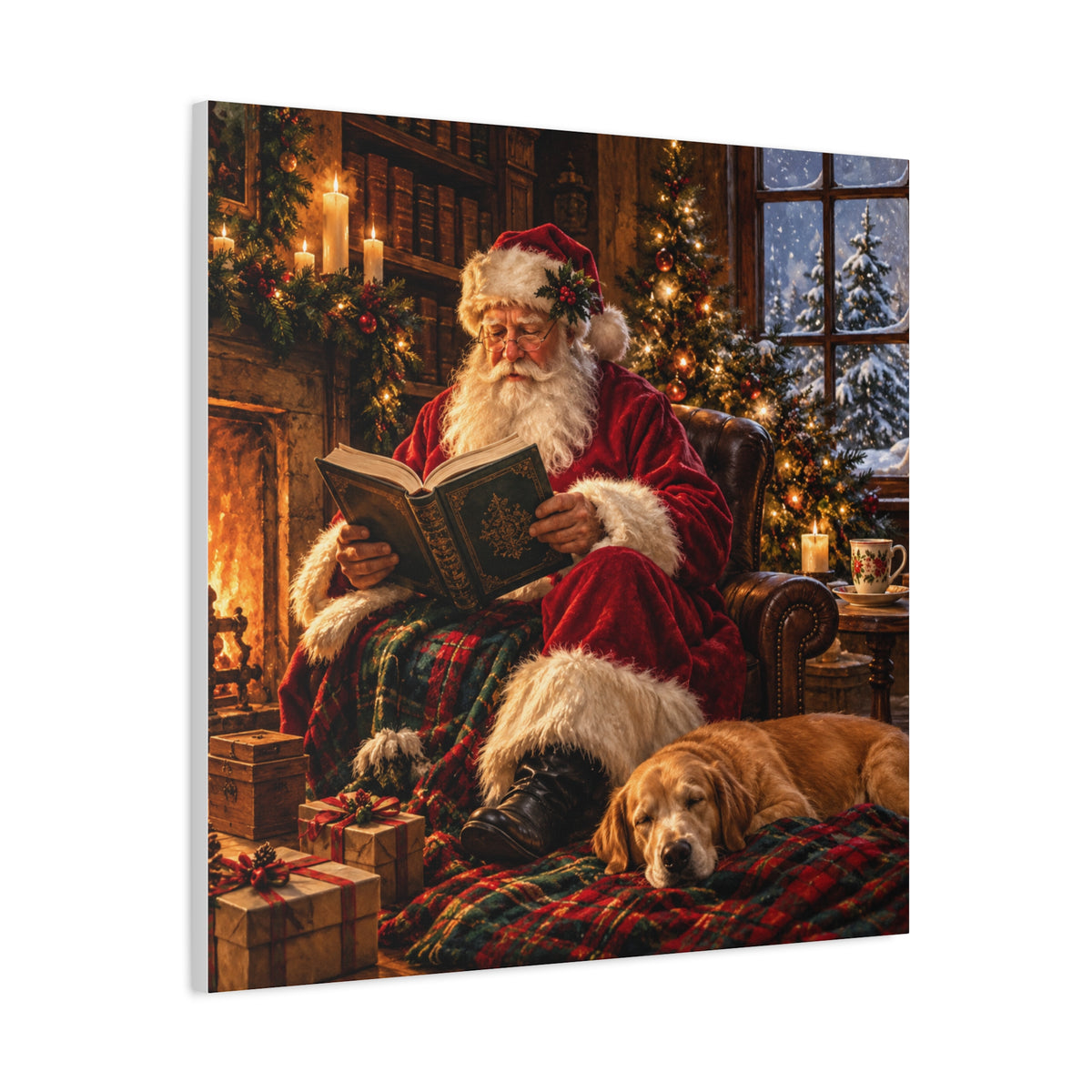 Santa Reading by the Hearth Canvas Wall Art
