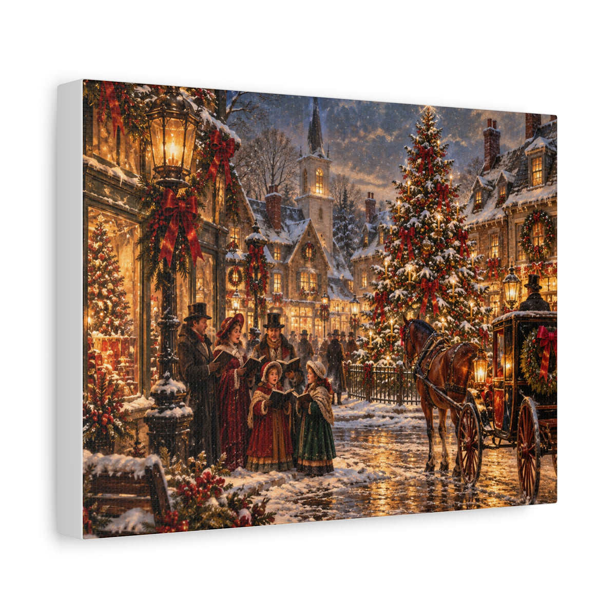 Christmas Carolers Vintage Street Canvas - Matte Stretched Wall Art