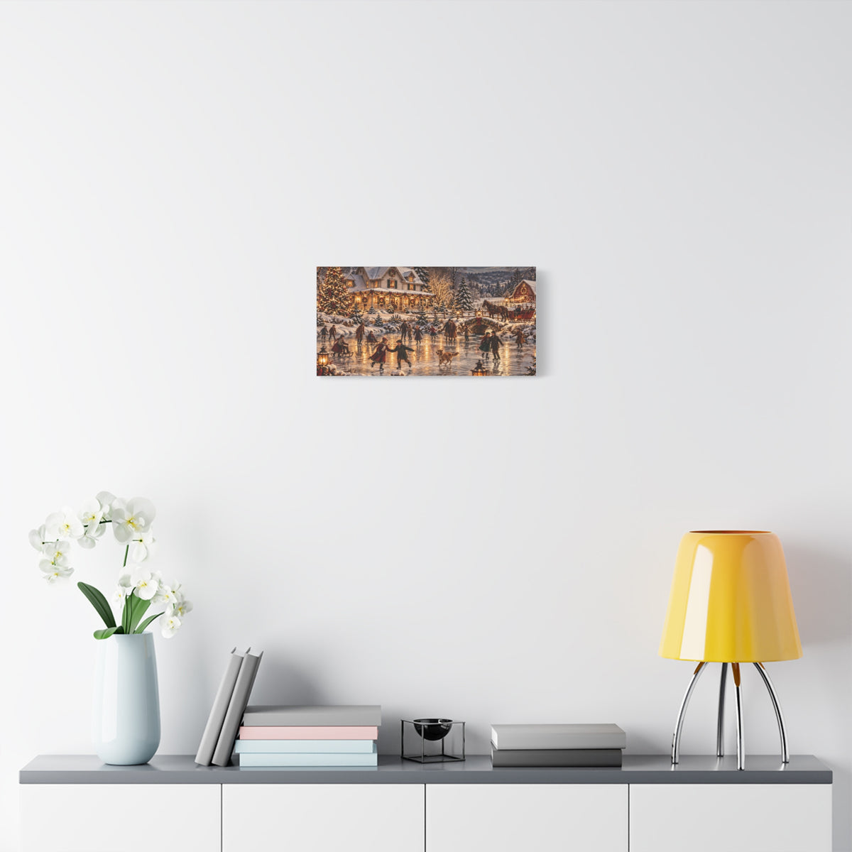 Christmas Village Ice Skating Matte Canvas Wall Art