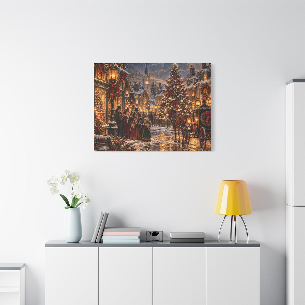 Christmas Carolers Vintage Street Canvas - Matte Stretched Wall Art