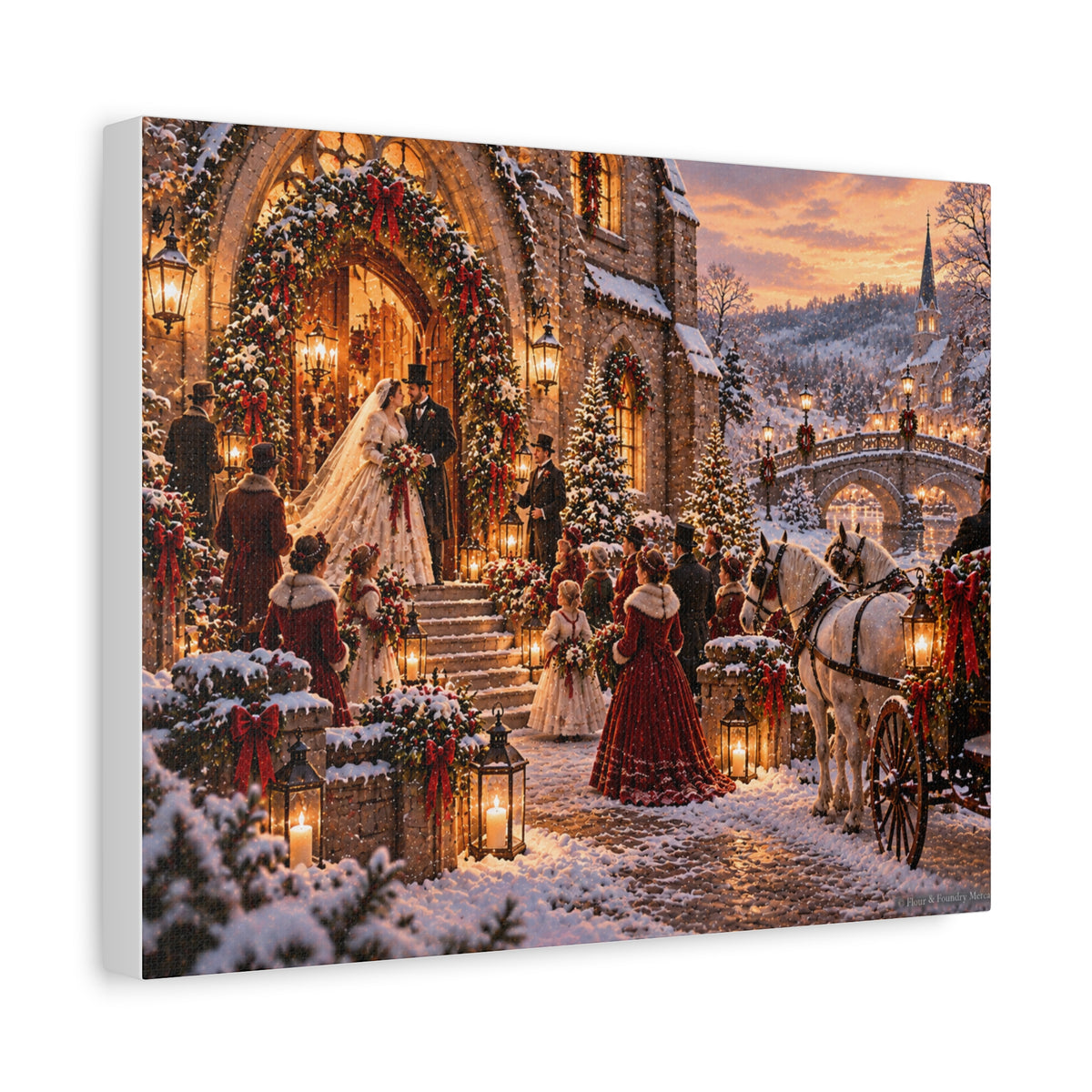 Victorian Christmas Wedding Church Scene Canvas