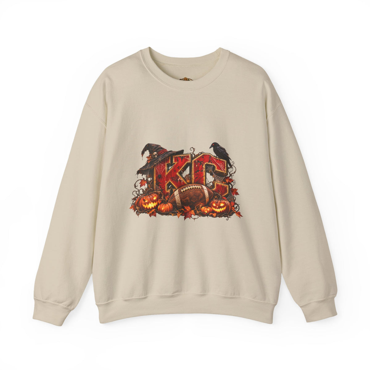 KC Halloween Crewneck Sweatshirt — Haunted Pumpkin Football Design-Flour and Foundry Meercantile Co.
