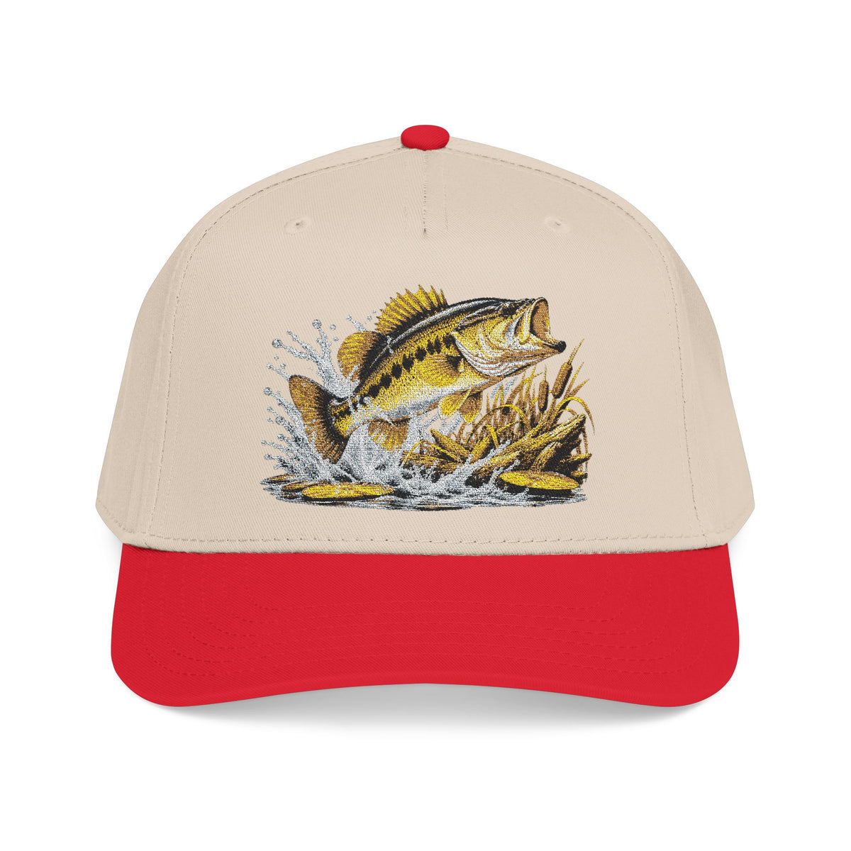Fishing Bass Cap — Embroidered Jumping Bass Mid-Profile Baseball Hat