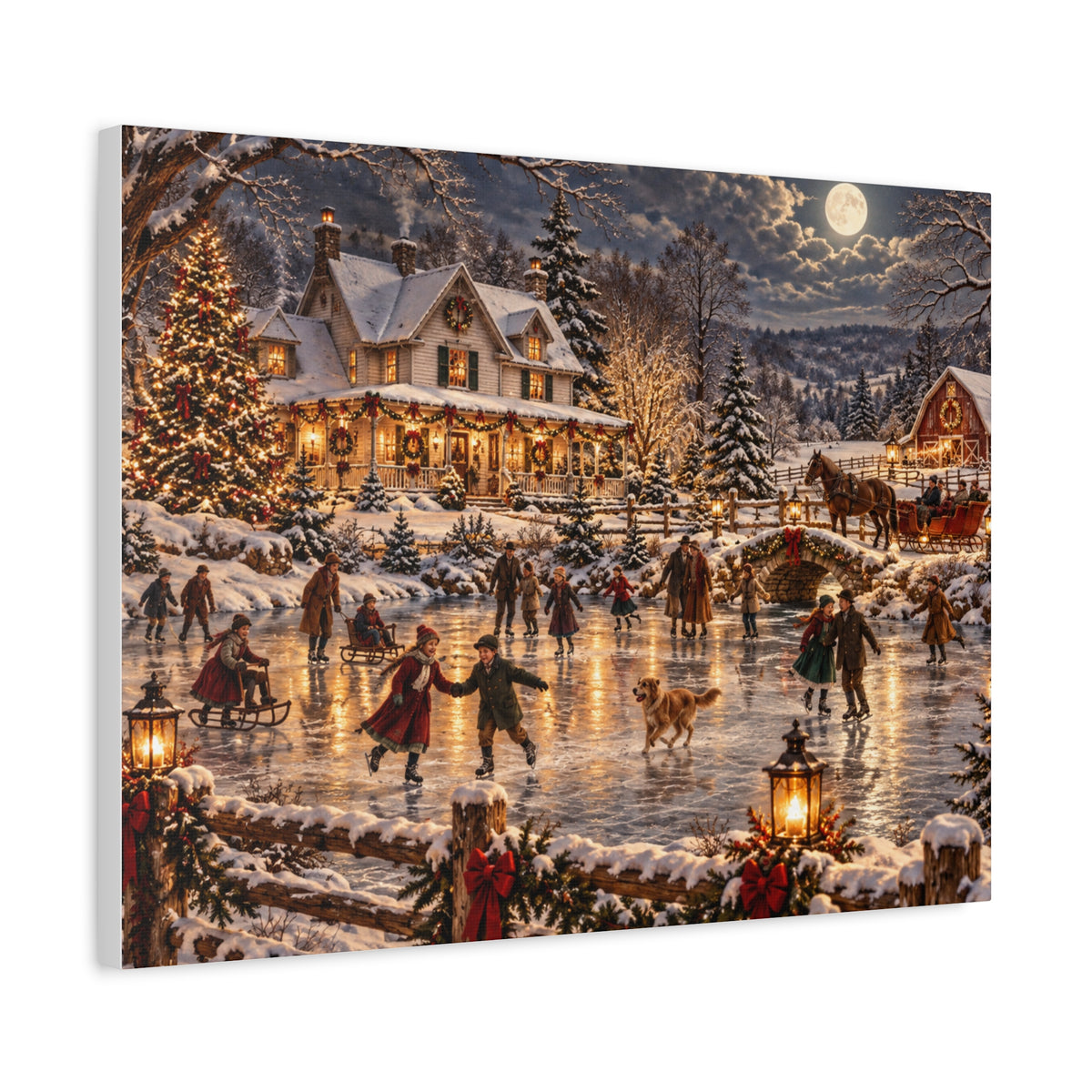 Christmas Village Ice Skating Matte Canvas Wall Art