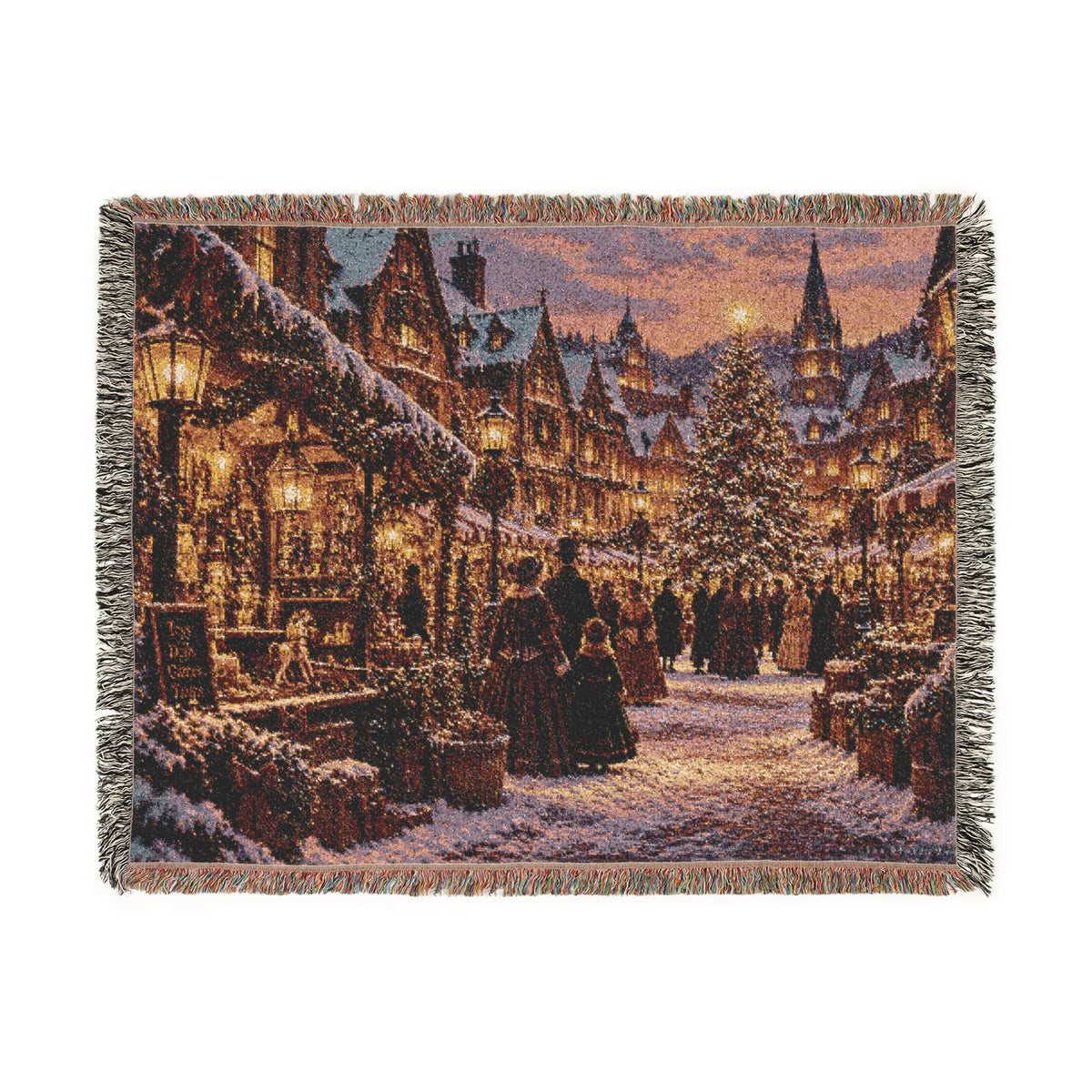 Victorian Christmas Market Woven Blanket