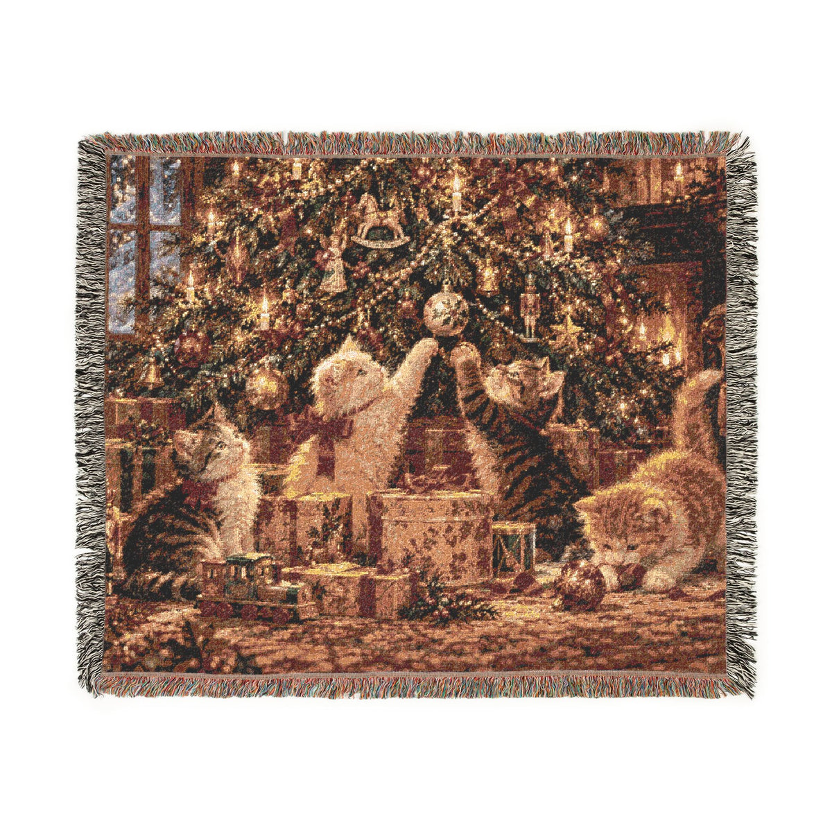 Victorian Christmas Kittens Woven Blanket
