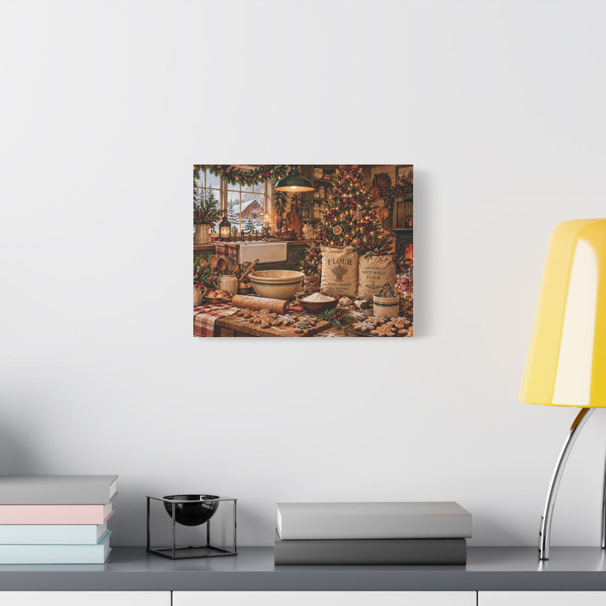 Christmas Kitchen Canvas Wall Art — Cozy Holiday Baking Scene, Rustic Farmhouse Holiday Decor