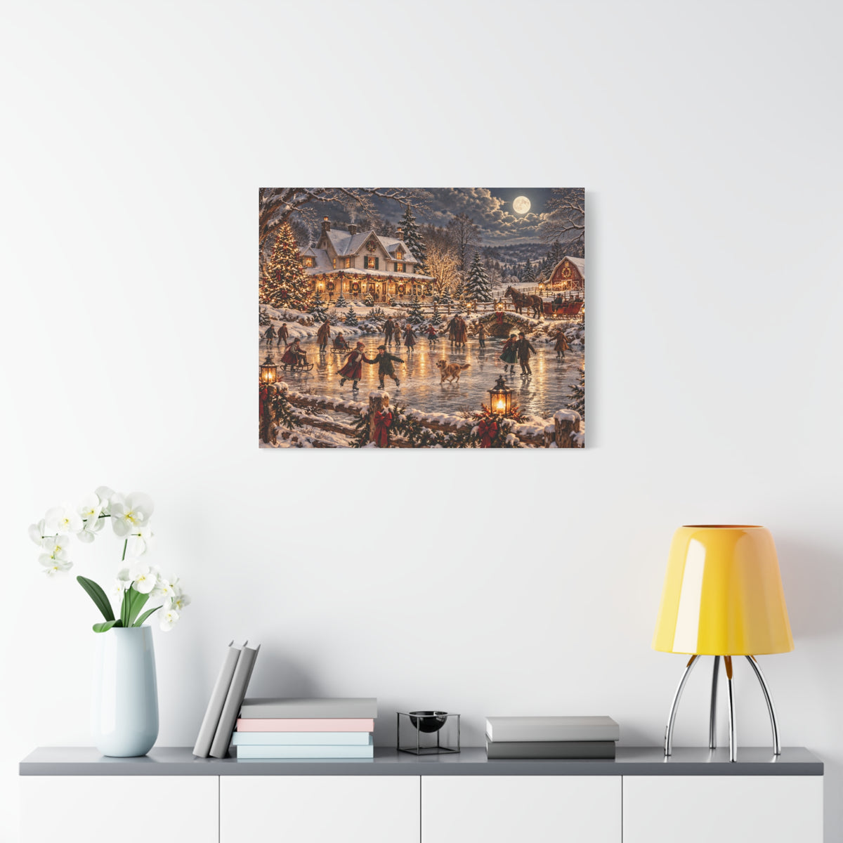 Christmas Village Ice Skating Matte Canvas Wall Art
