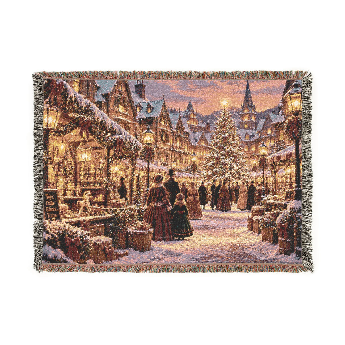 Victorian Christmas Market Woven Blanket