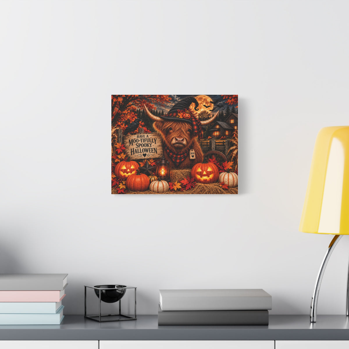Halloween Highland Cow Canvas – "Have a Moo-tifully Spooky Halloween" Matte Stretched Wall Art