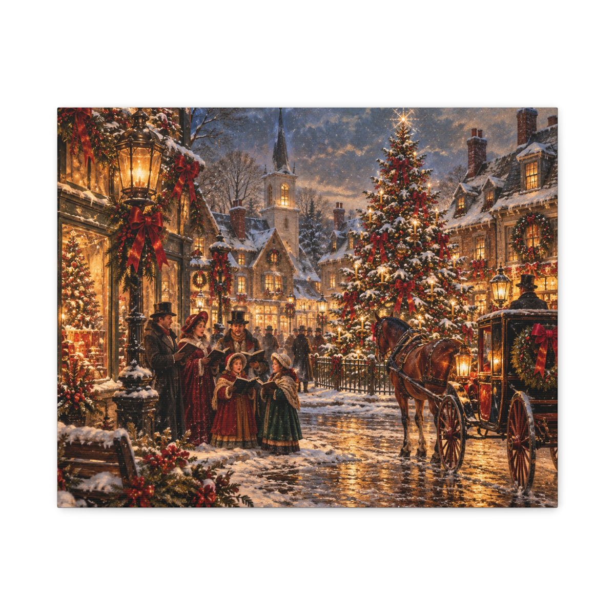 Christmas Carolers Vintage Street Canvas - Matte Stretched Wall Art