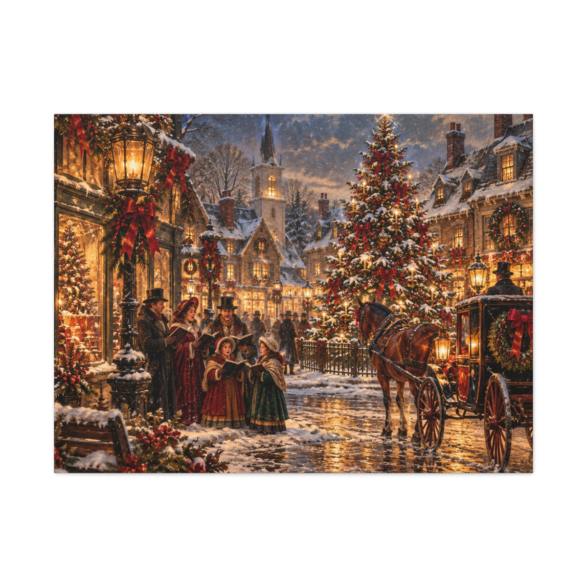 Christmas Carolers Vintage Street Canvas - Matte Stretched Wall Art
