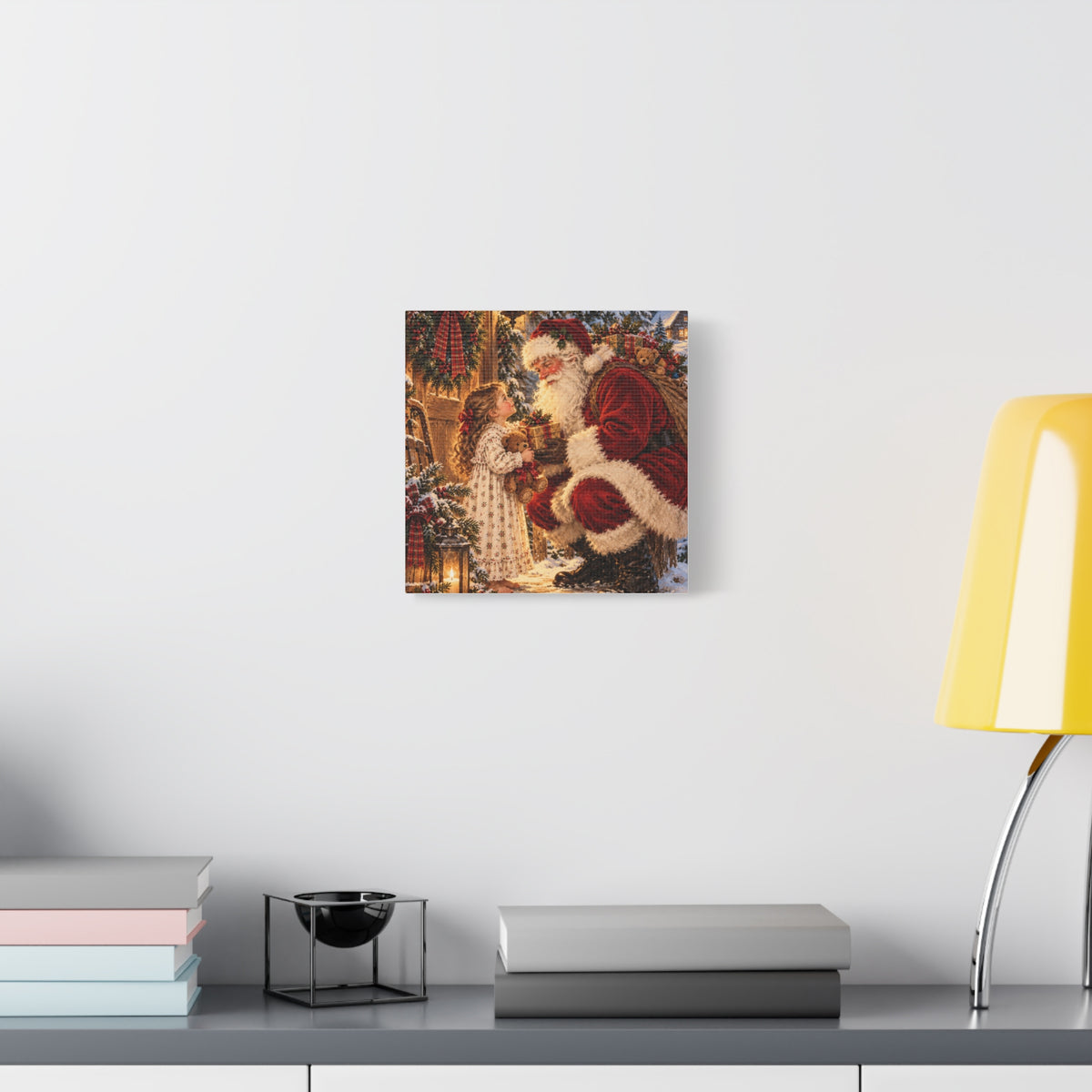 Vintage Santa and Child Christmas Canvas Wall Art