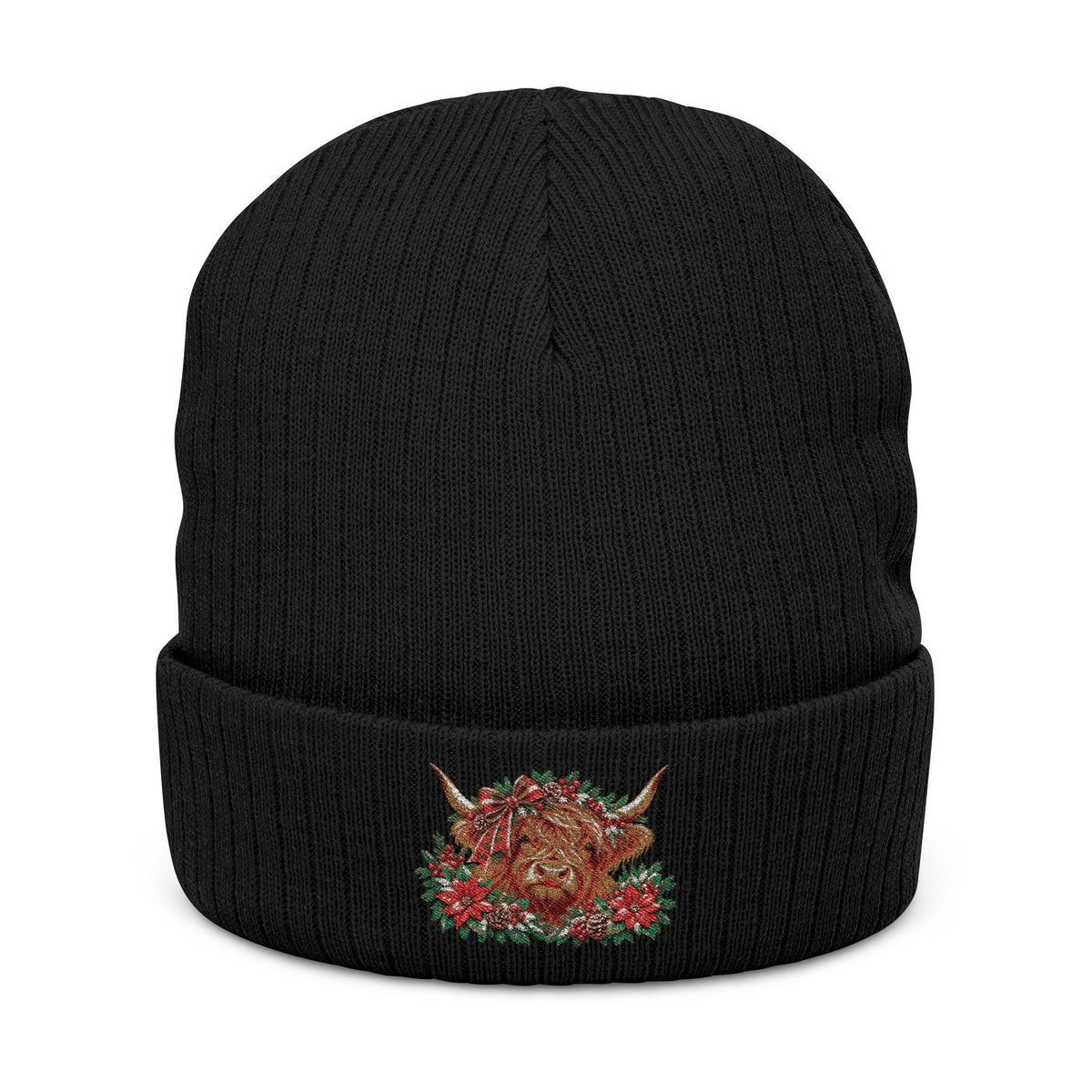 Embroidered Christmas Cow Beanie