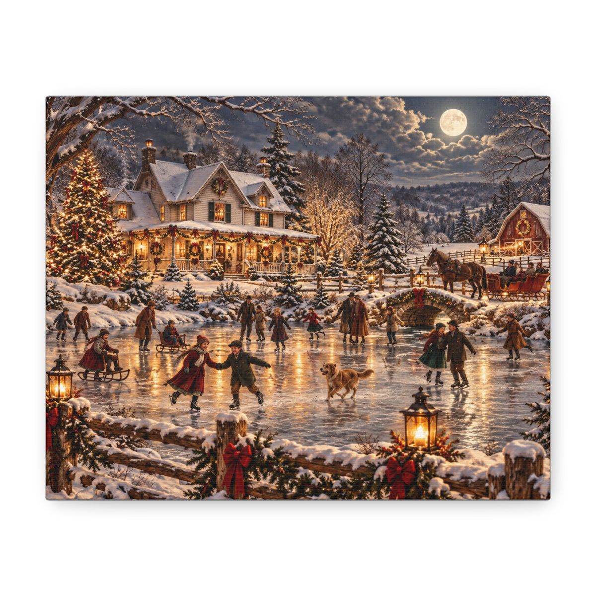 Christmas Village Ice Skating Matte Canvas Wall Art