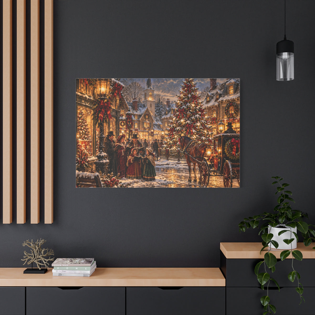 Christmas Carolers Vintage Street Canvas - Matte Stretched Wall Art