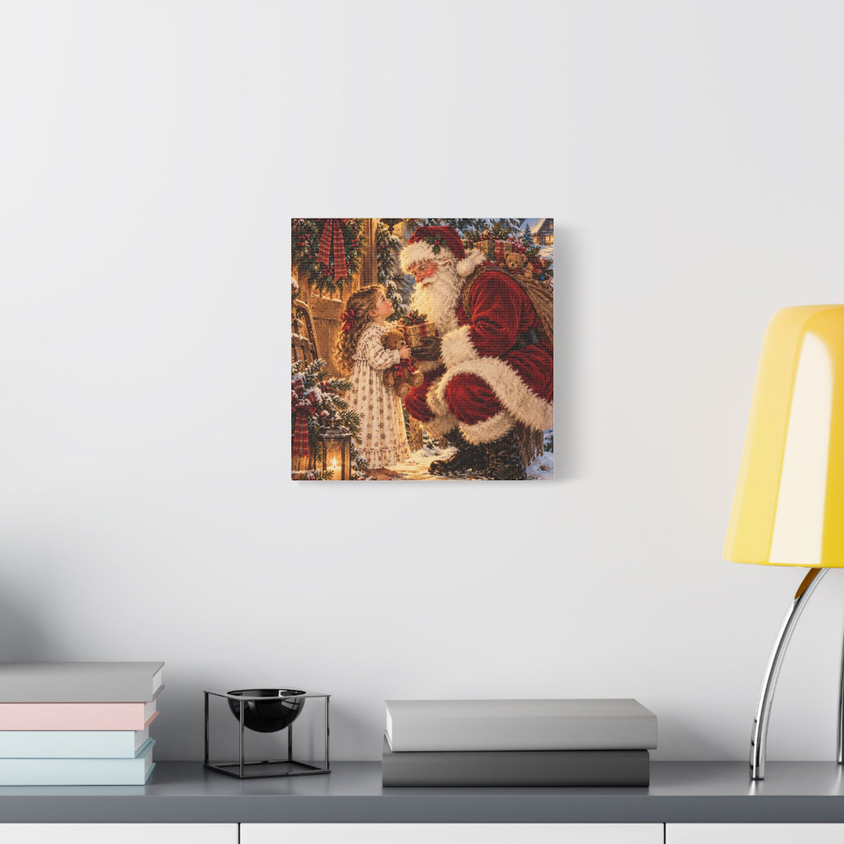 Vintage Santa and Child Christmas Canvas Wall Art