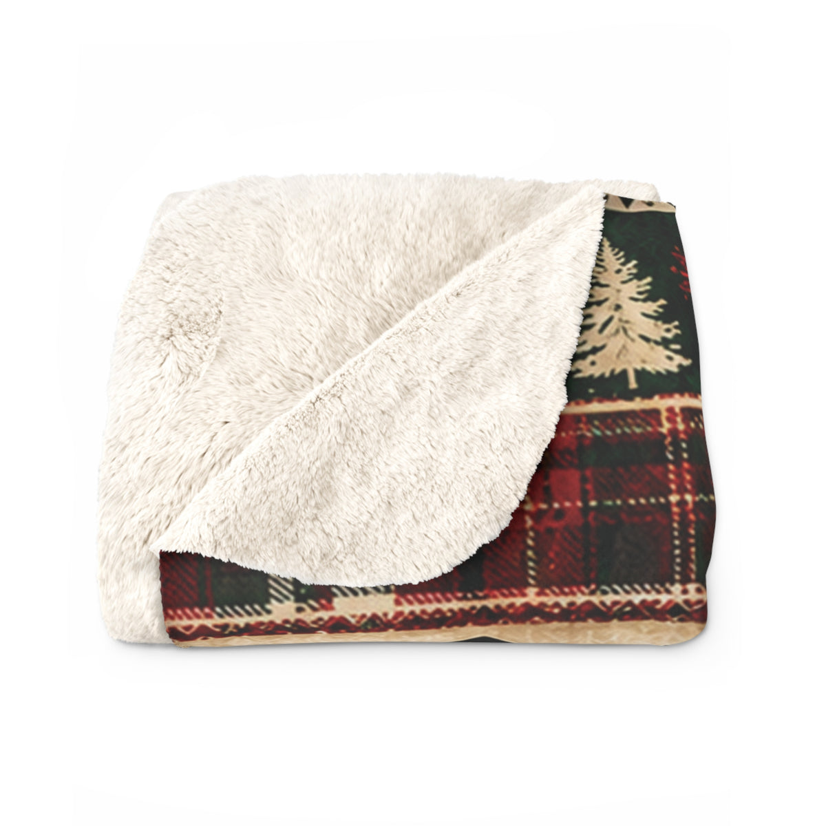 Rustic Lodge Sherpa Blanket — Cabin Plaid with Moose, Bears & Pine Trees