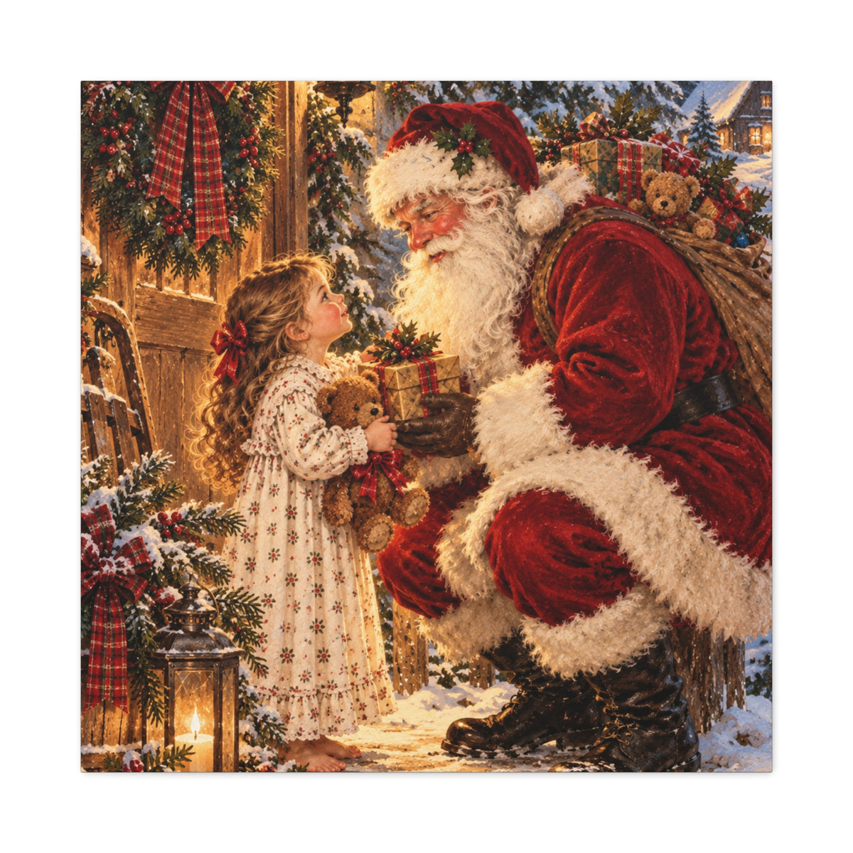 Vintage Santa and Child Christmas Canvas Wall Art